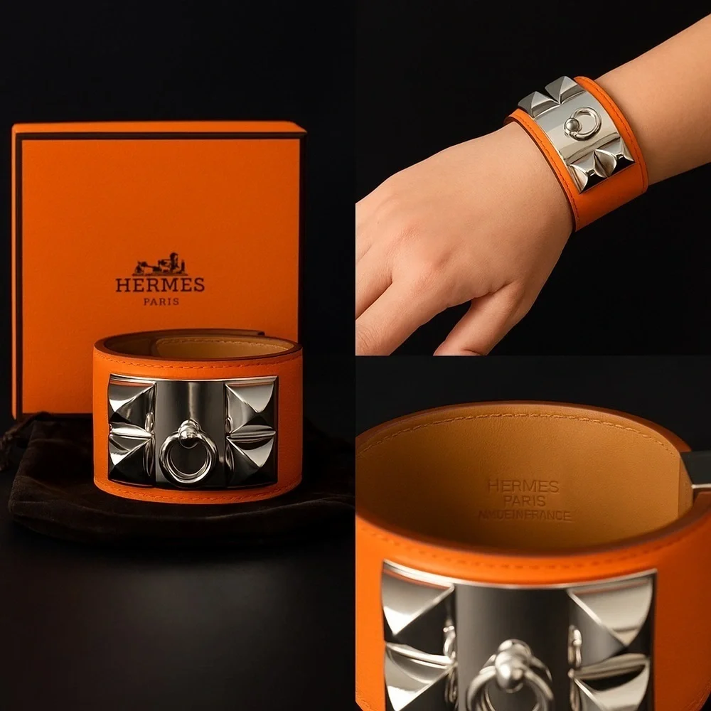 Hermès Collier de Chien (CDC) Wide Leather Cuff Bracelet – Orange